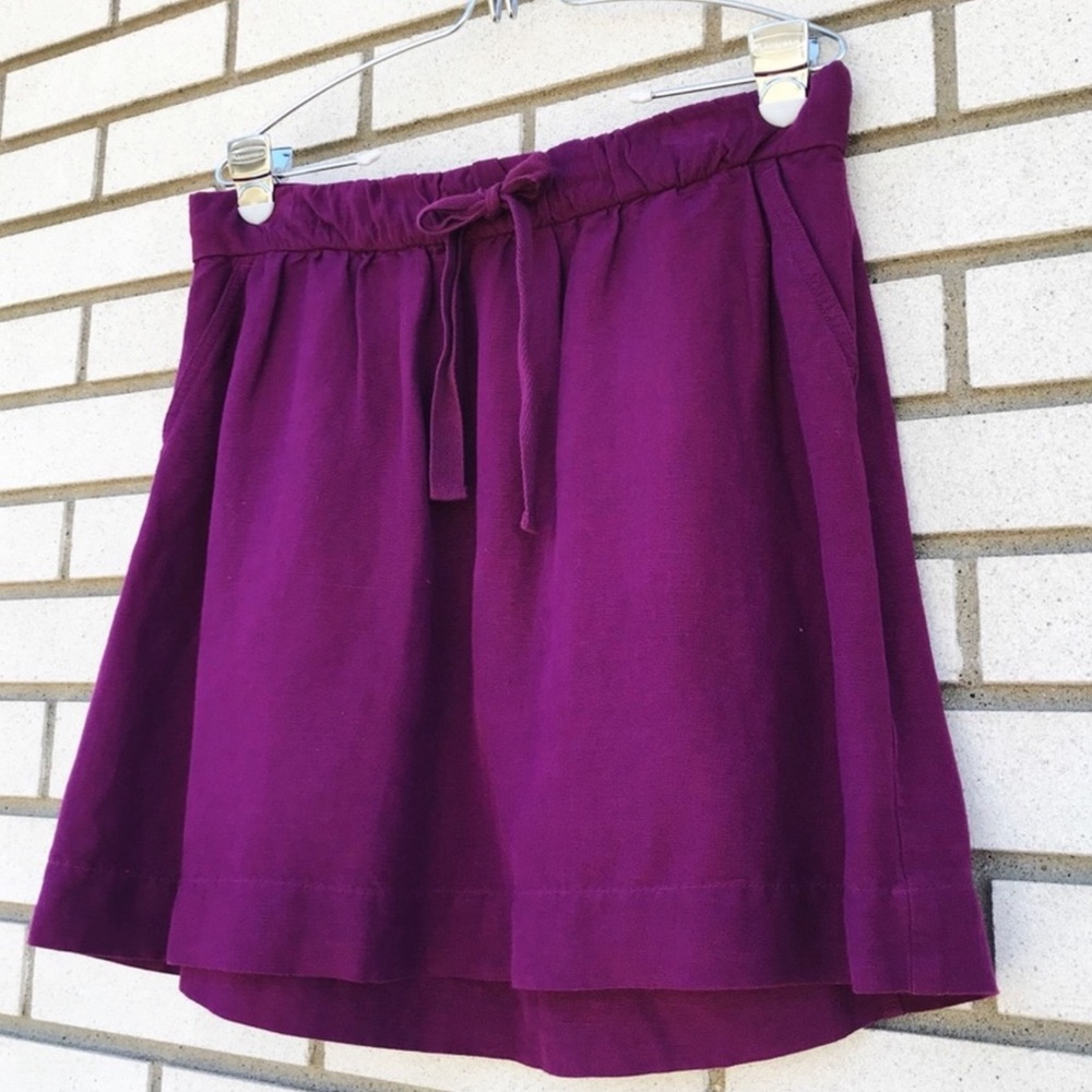 LOFT Raspberry Purple Linen‎ Drawstring Mini Skirt